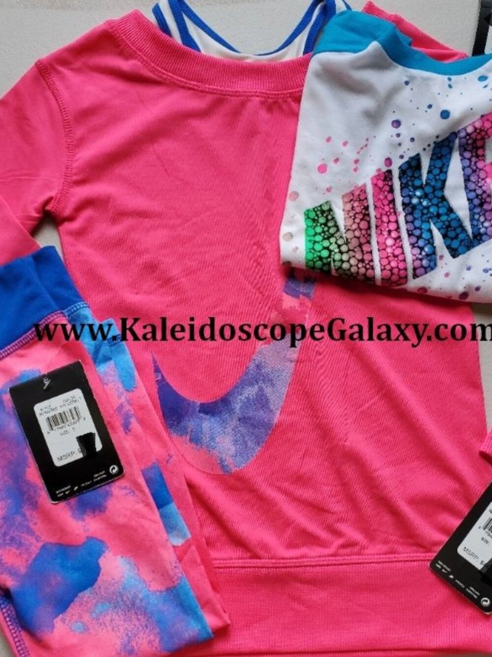 3pc Nike Girls Size 5 Sweatshirt with dri-fit Leggings ~ Pink & Blue Tie Dye